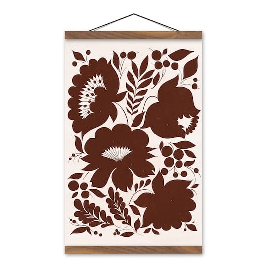Rust Floral Teak Hanging Canvas Art